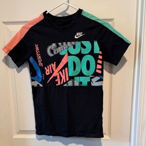 Nike Kids' Black Tee with Colorful Graphic Design